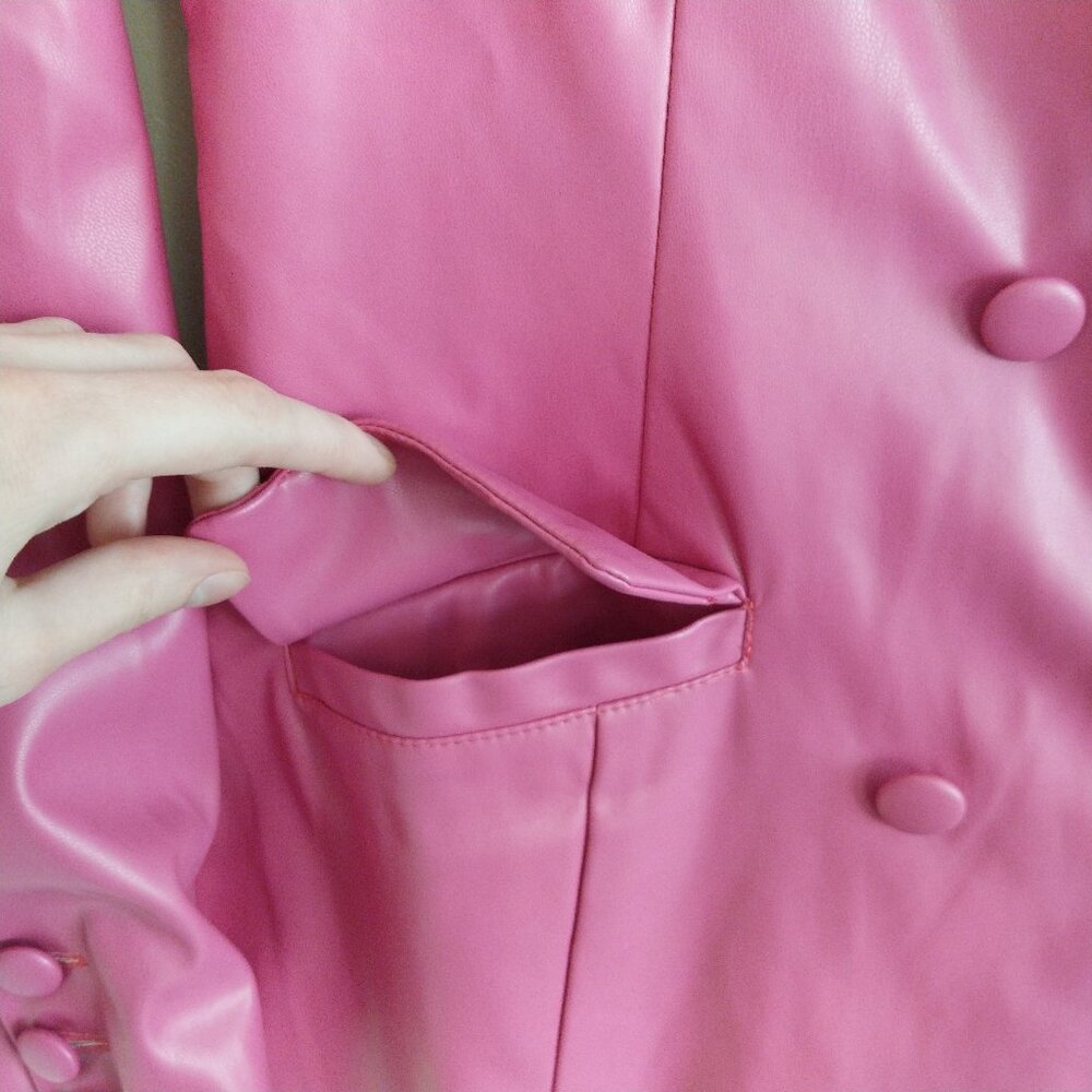 Pink Lily Faux Leather Double Breasted Jacket Blazer New Without Tag Size Large - Picture 4 of 10